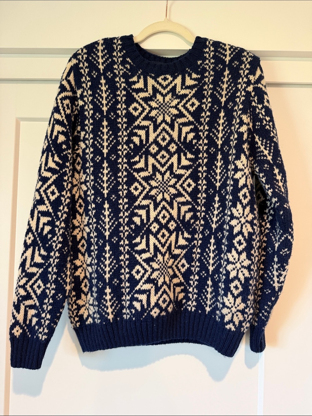 Lands' End Navy and Cream Nordic Crewneck Sweater